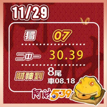 2024/11/29 今彩539阿財版路-獨支+二中一+尾數 15 2024/11/29 今彩539阿財版路-獨支+二中一+尾數