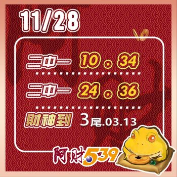 2024/11/28 今彩539阿財版路-二中一+尾數 17 2024/11/28 今彩539阿財版路-二中一+尾數