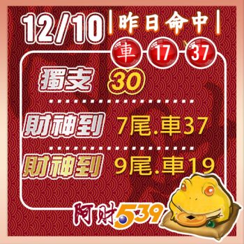 2024/12/10今彩539阿財版路-獨支+雙尾數 4 2024/12/10今彩539阿財版路-獨支+雙尾數